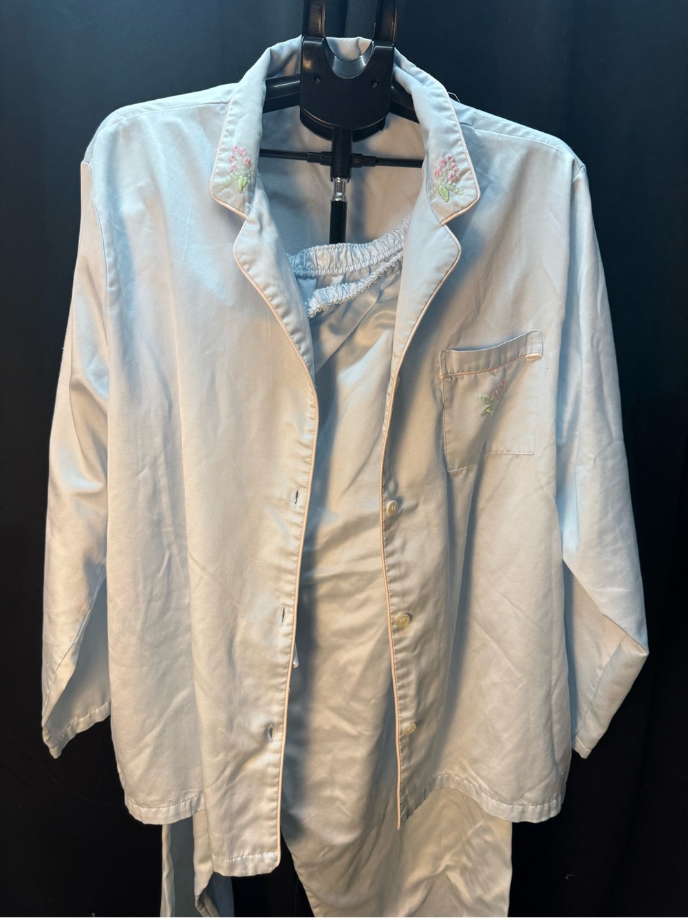 Light Blue Womens pajama set  with Subtle Embroidery